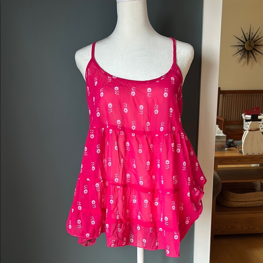 Pink Floral Tiered Tank Top